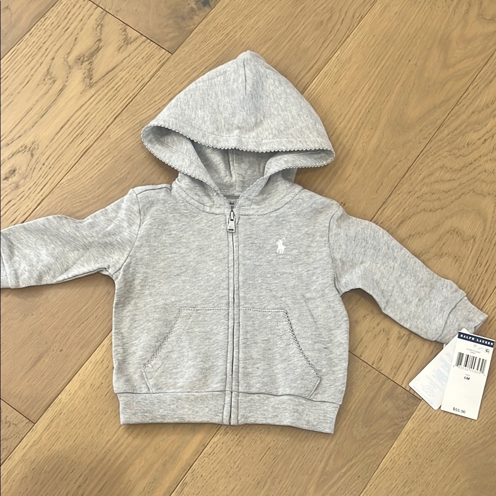 BNWT Ralph Lauren Gray Sweatshirt with Hood and Zipper 6m